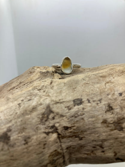 Yellow and white multi Seaham sea glass ring UK size M