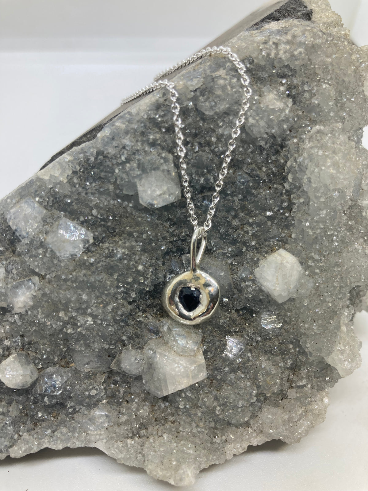 Recycled Sterling Silver Molten Pendant with Heart Sapphire