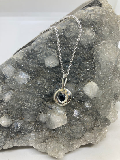 Recycled Sterling Silver Molten Pendant with Heart Sapphire