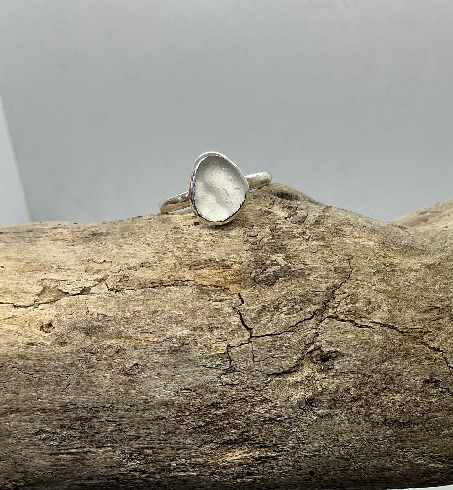 White Seaham sea glass ring UK size S