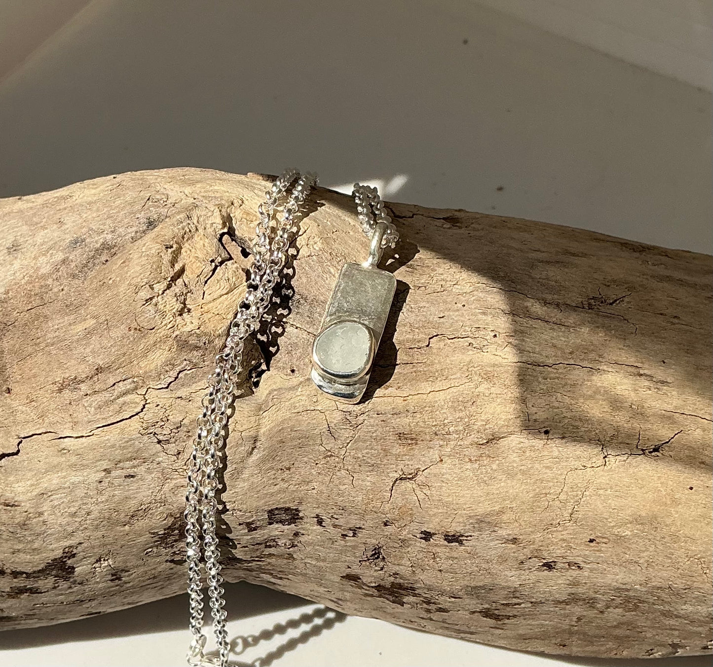 White Sea glass pendant