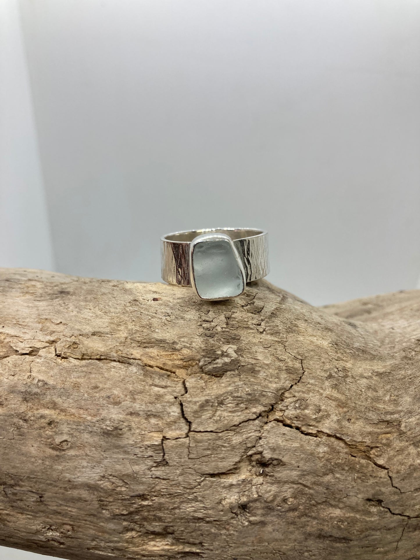 Chunky White Sea glass ring UK size S
