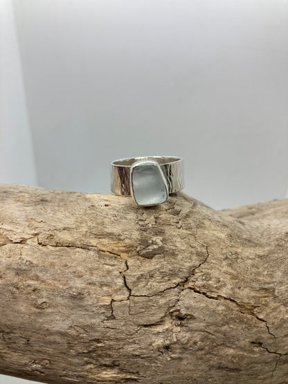 Chunky White Sea glass ring UK size S