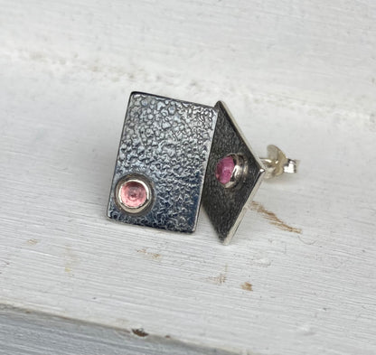 Pink Tourmaline Sterling Silver Stud Earrings