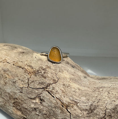 Amber sea glass ring UK size Q