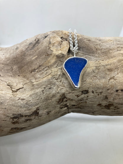 Beautiful Blue Northumberland sea glass pendant