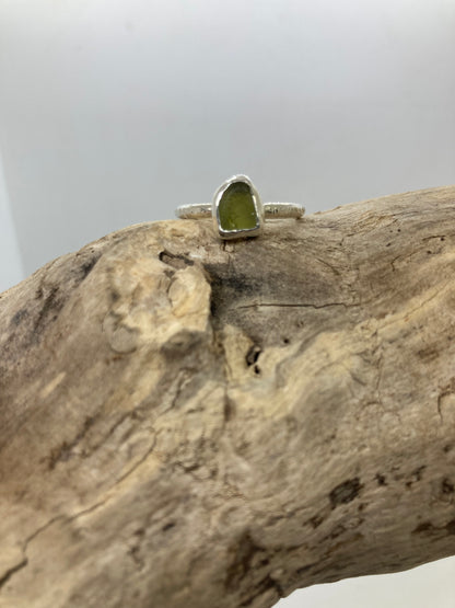 Olive Yellow Sea glass ring UK size Q1/2