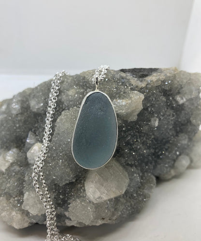 Chunky pale blue Seaham sea glass pendant