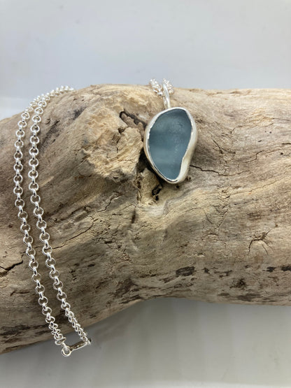 Steel blue sea glass pendant