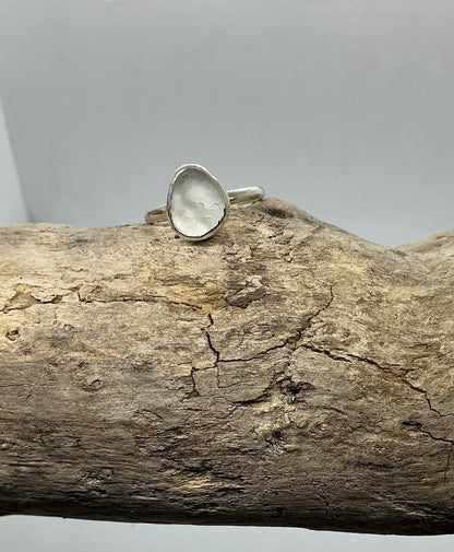 White Seaham sea glass ring UK size S