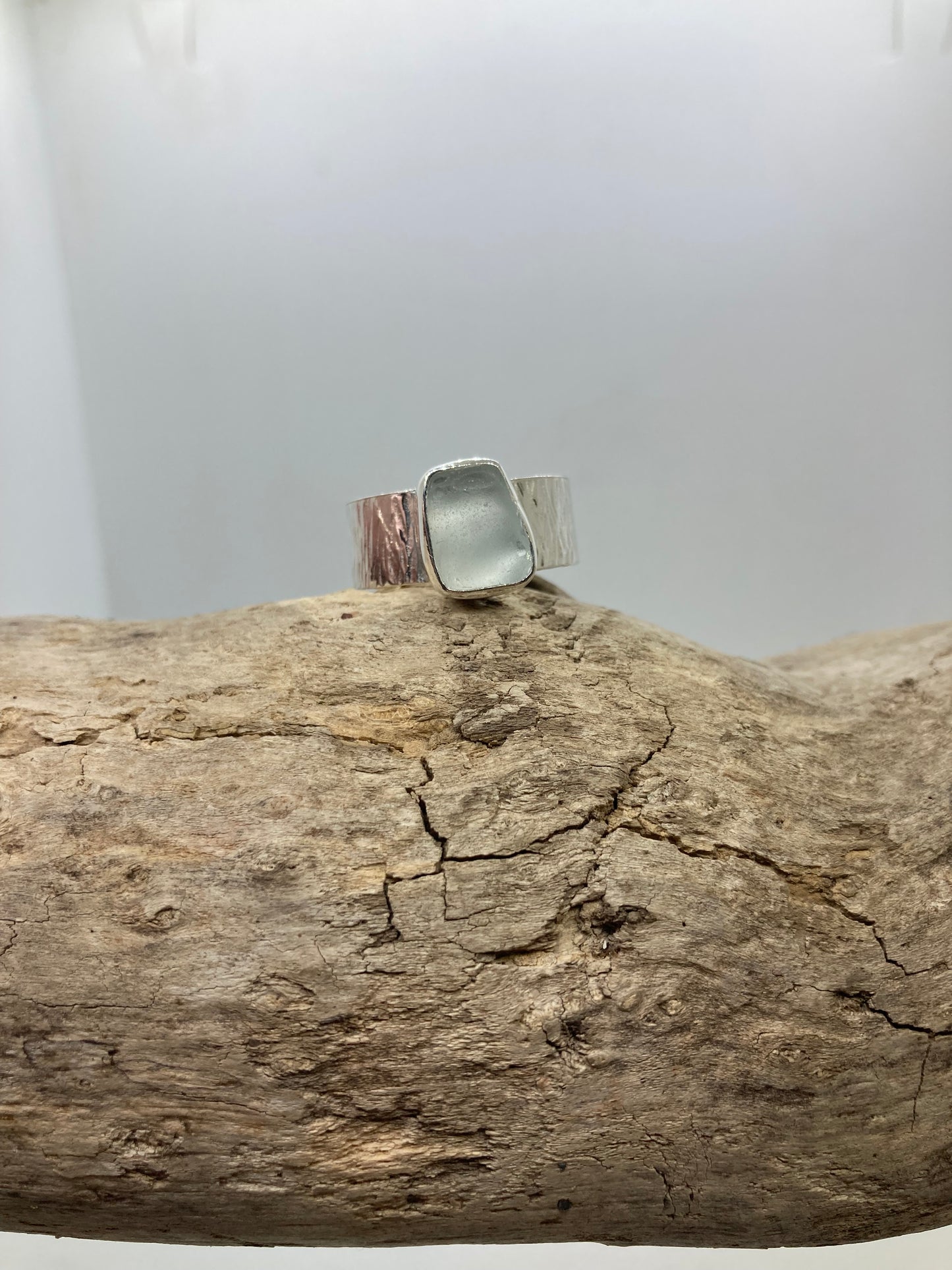Chunky White Sea glass ring UK size S