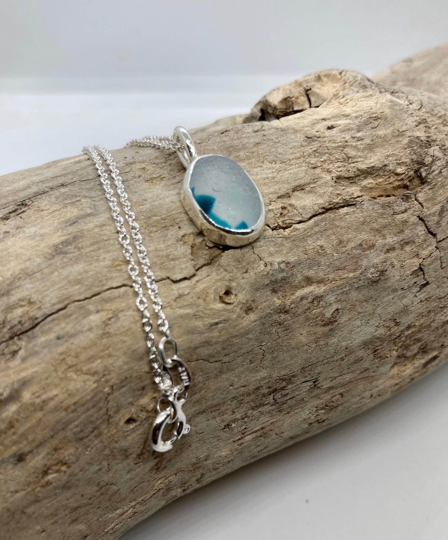 Beautiful turquoise and White Sea glass pendant