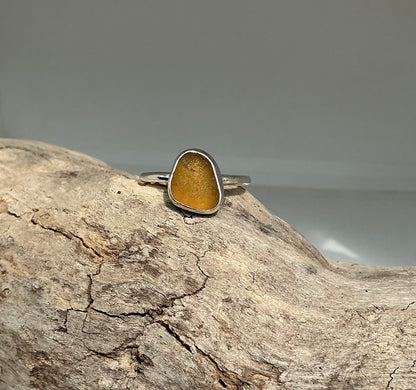 Amber sea glass ring UK size Q