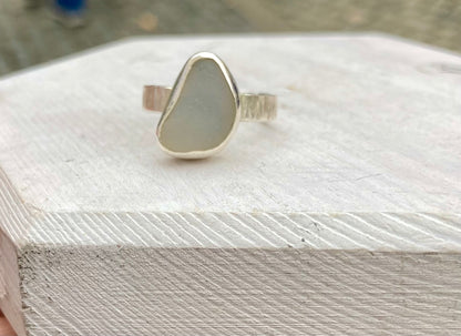 Rare Opalescent sea glass ring UK size P1/2