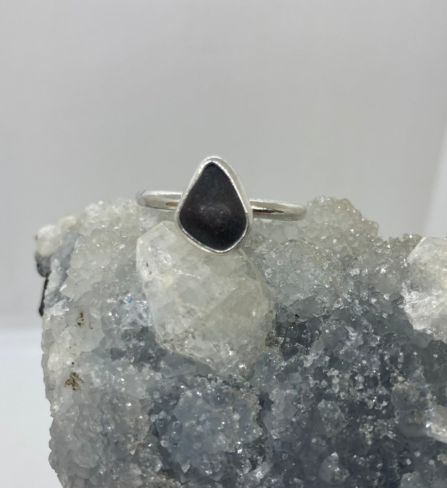 Black Sea glass ring UK size T