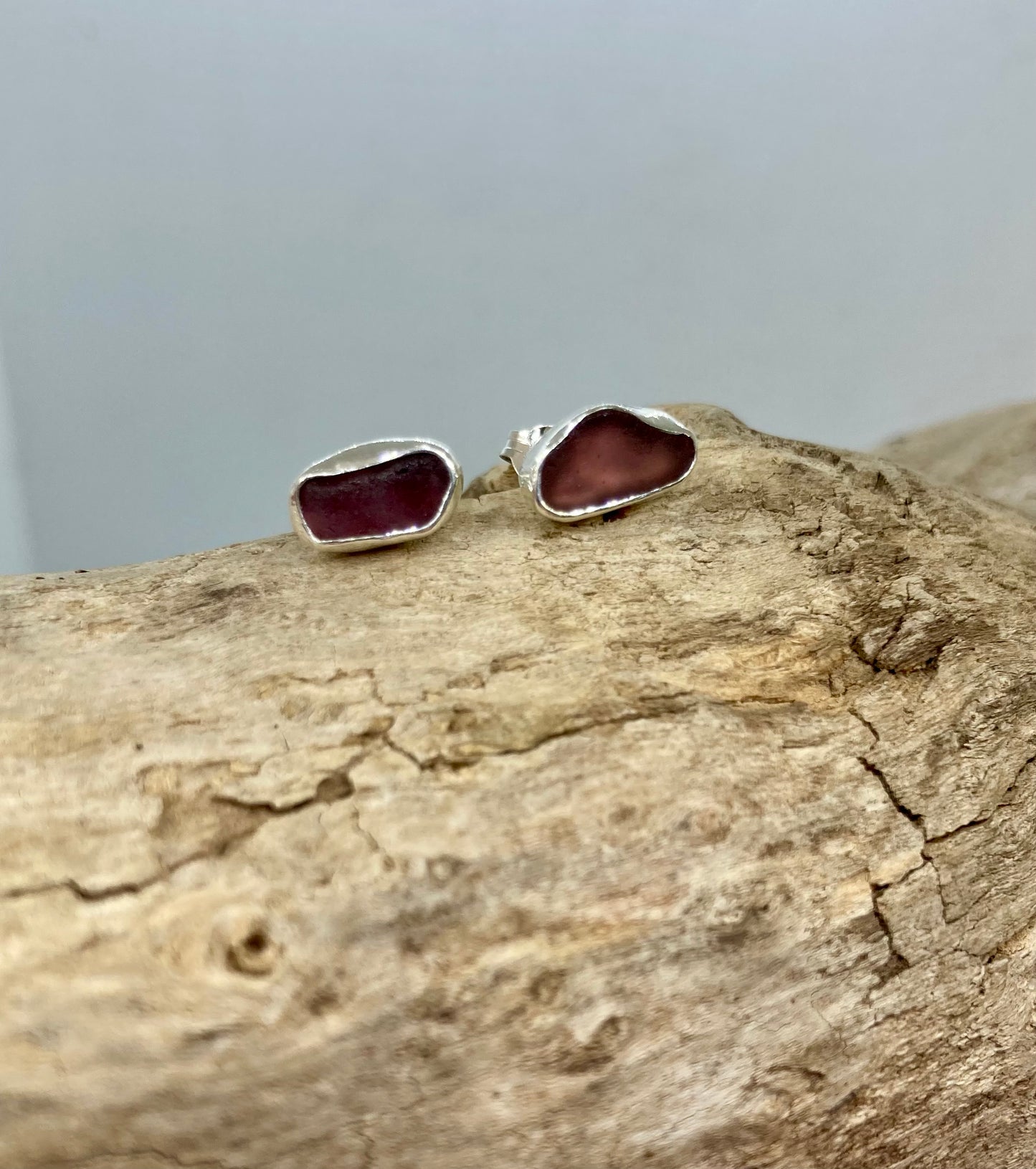Rare Purple sea glass stud earrings