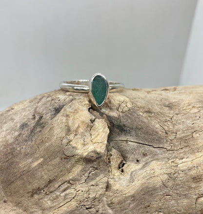 Light teal green Seaham sea glass ring UK size U