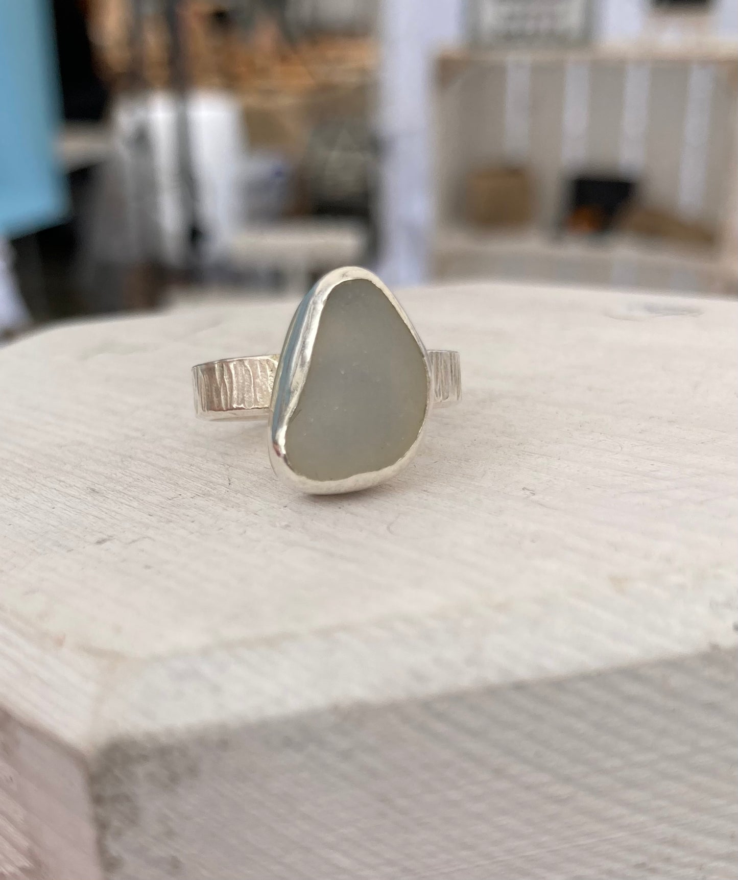 Rare Opalescent sea glass ring UK size P1/2