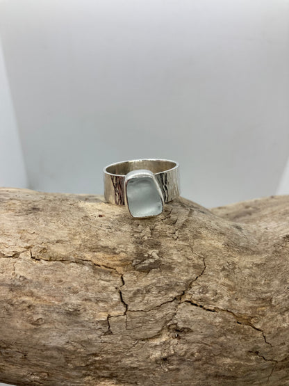 Chunky White Sea glass ring UK size S
