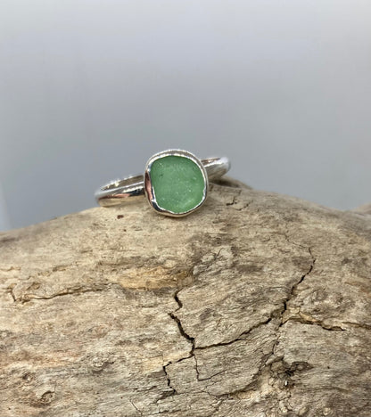Soft green sea glass ring UK S1/2