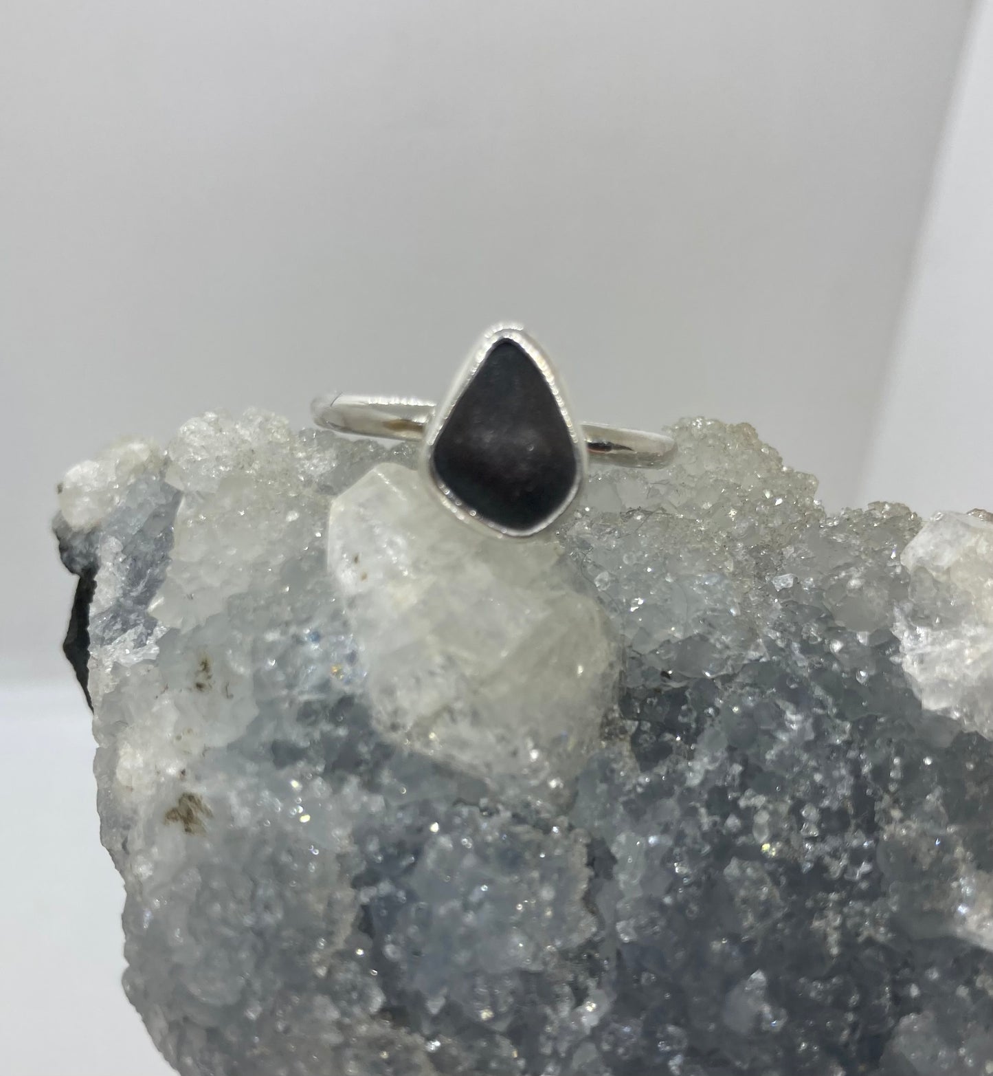 Black Sea glass ring UK size T