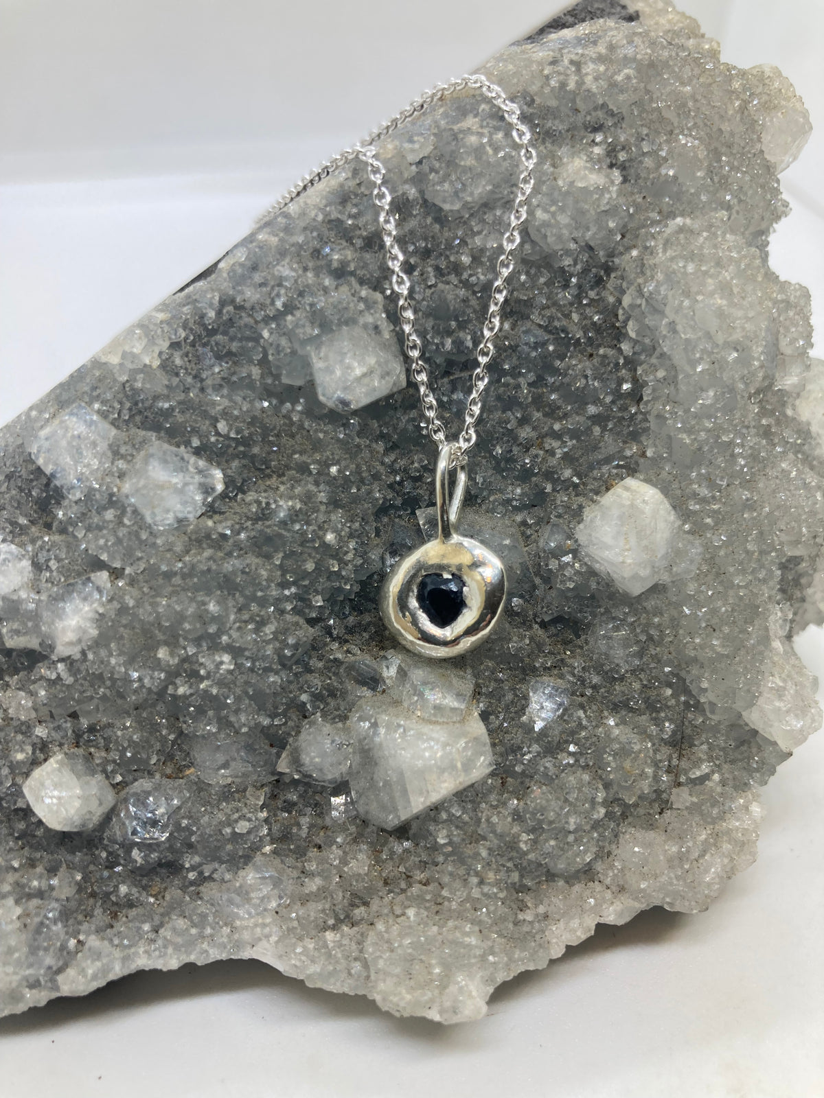 Recycled Sterling Silver Molten Pendant with Heart Sapphire