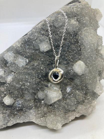 Recycled Sterling Silver Molten Pendant with Heart Sapphire