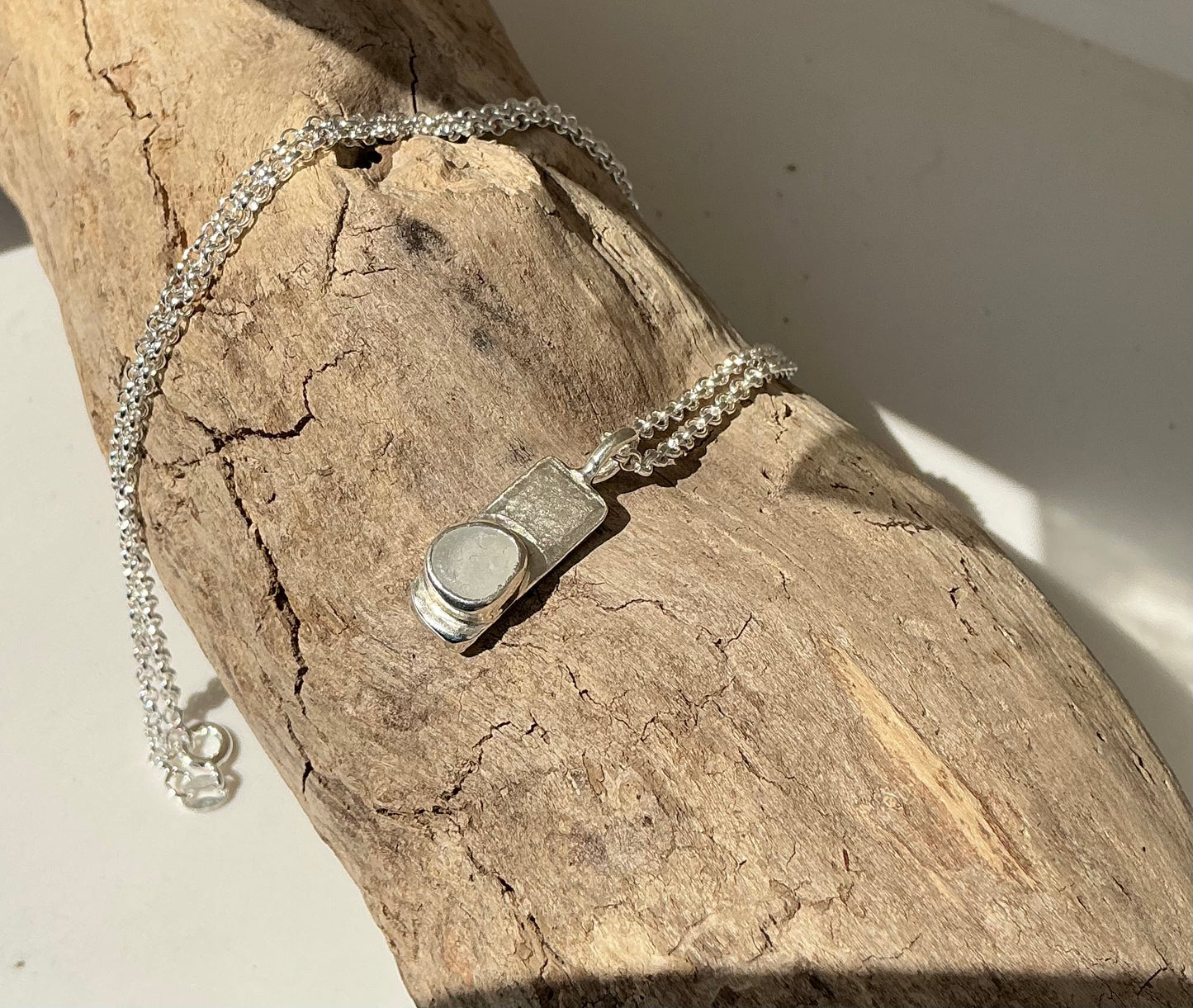 White Sea glass pendant