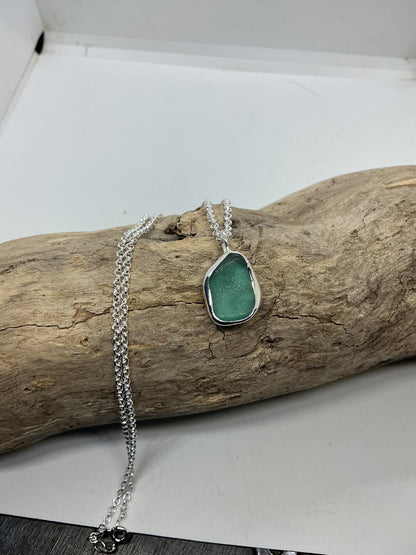 Frosted sage green indented sea glass pendant