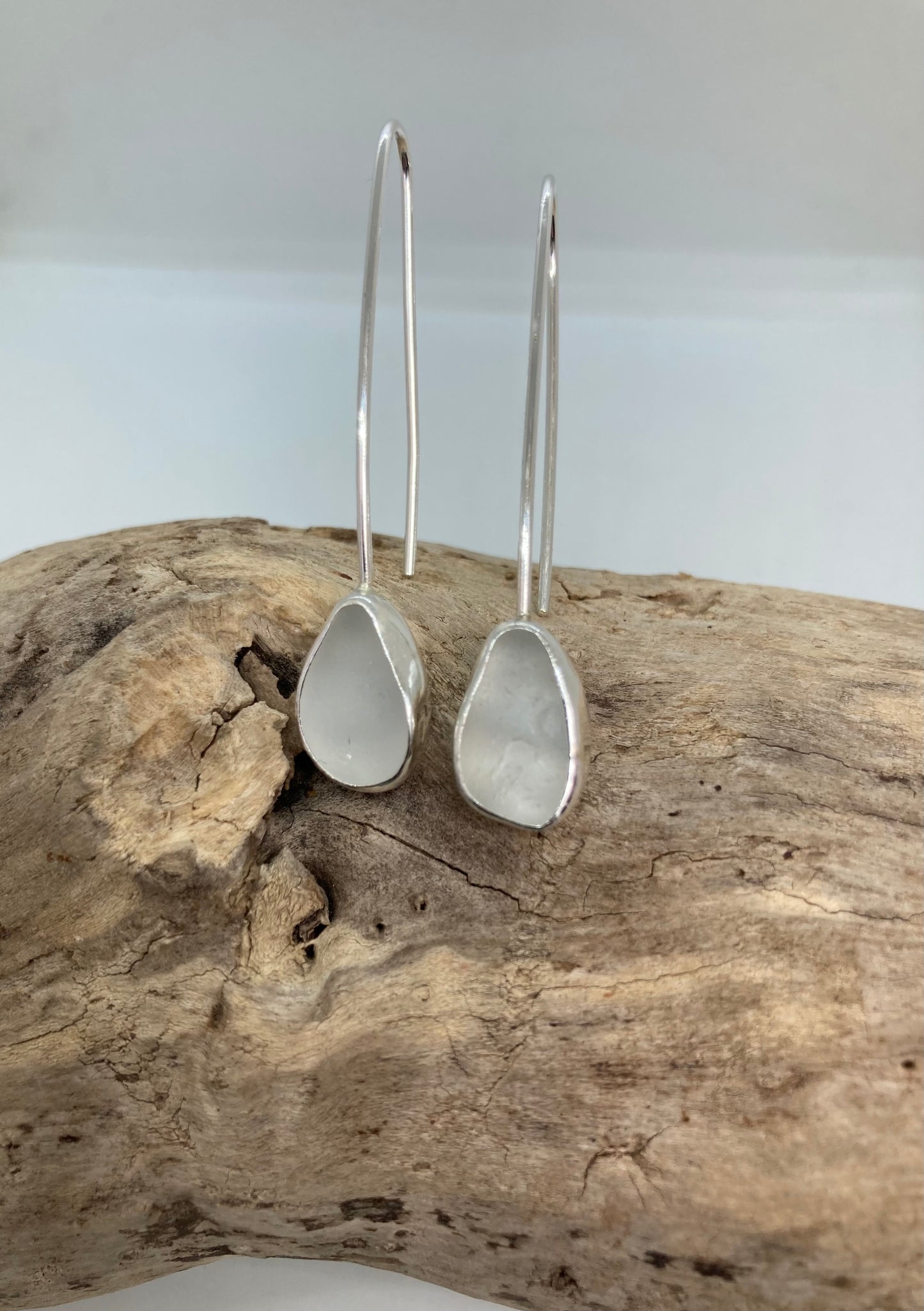 White Sea glass drop earrings