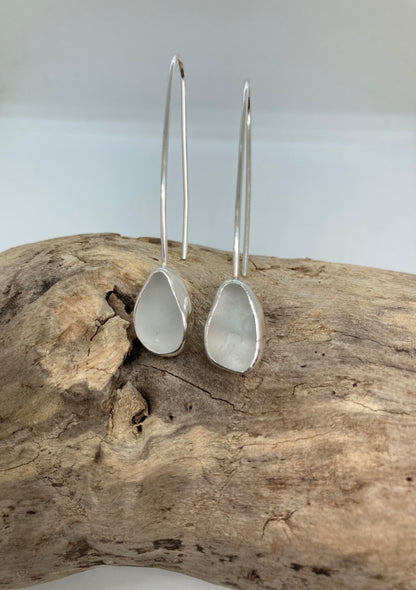 White Sea glass drop earrings