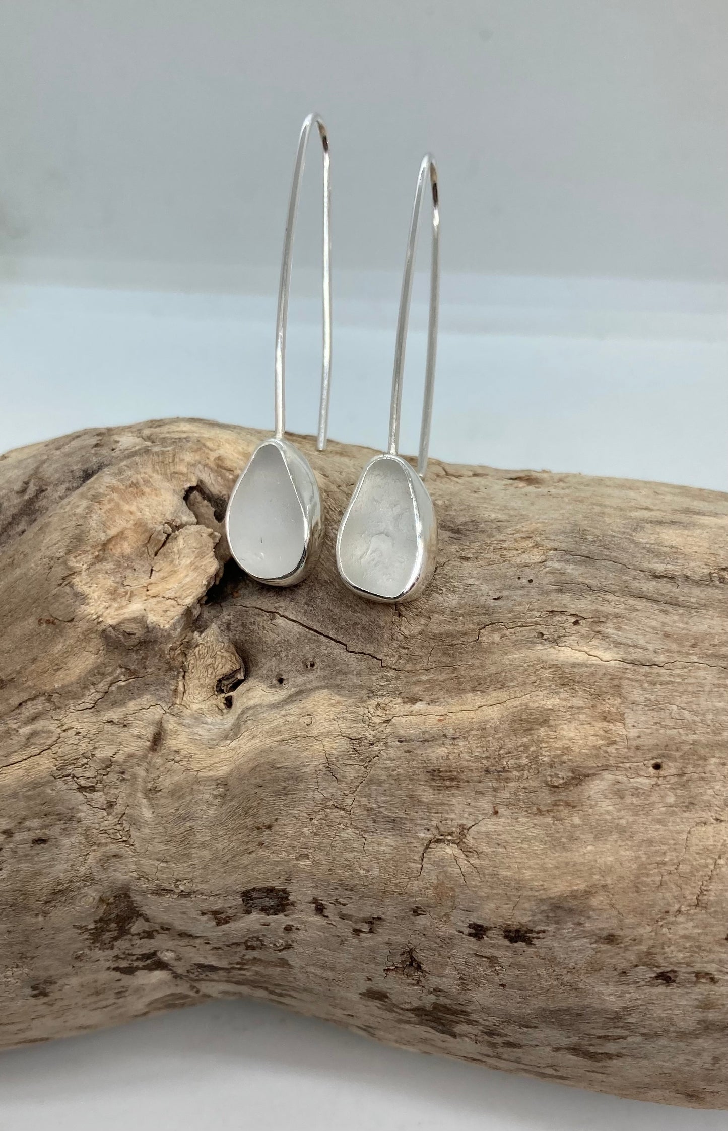 White Sea glass drop earrings