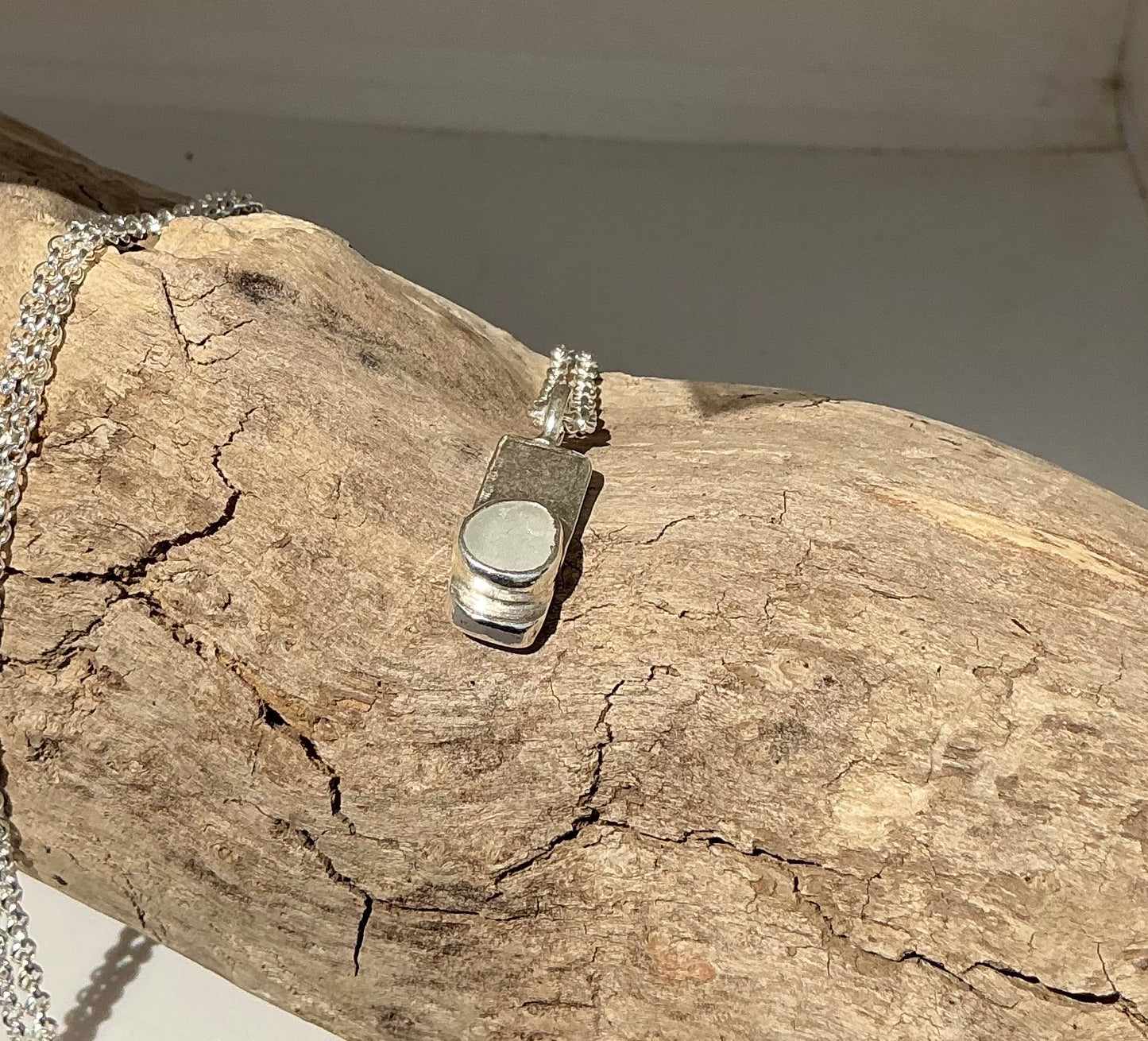 White Sea glass pendant