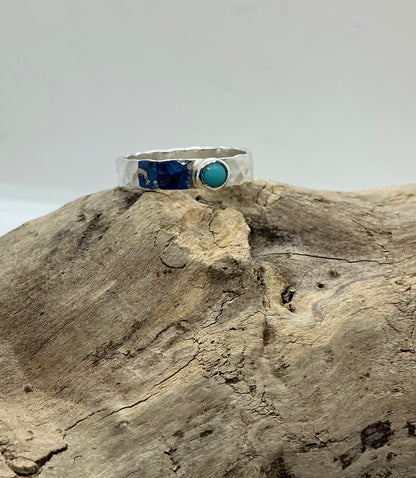 Turquoise hammered ring UK size R