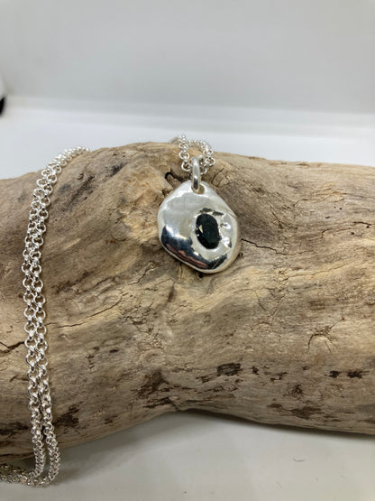 Molten sterling silver sapphire pendant