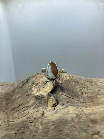 Unusual stone with Quartz silver ring UK size P