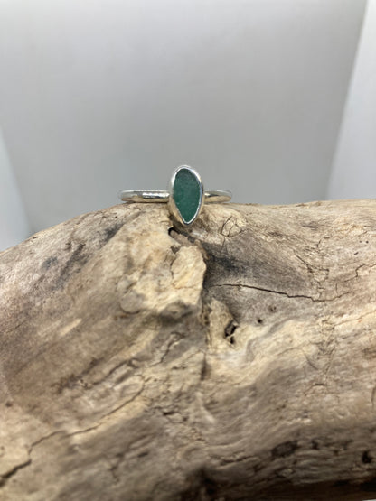 Light teal green Seaham sea glass ring UK size U