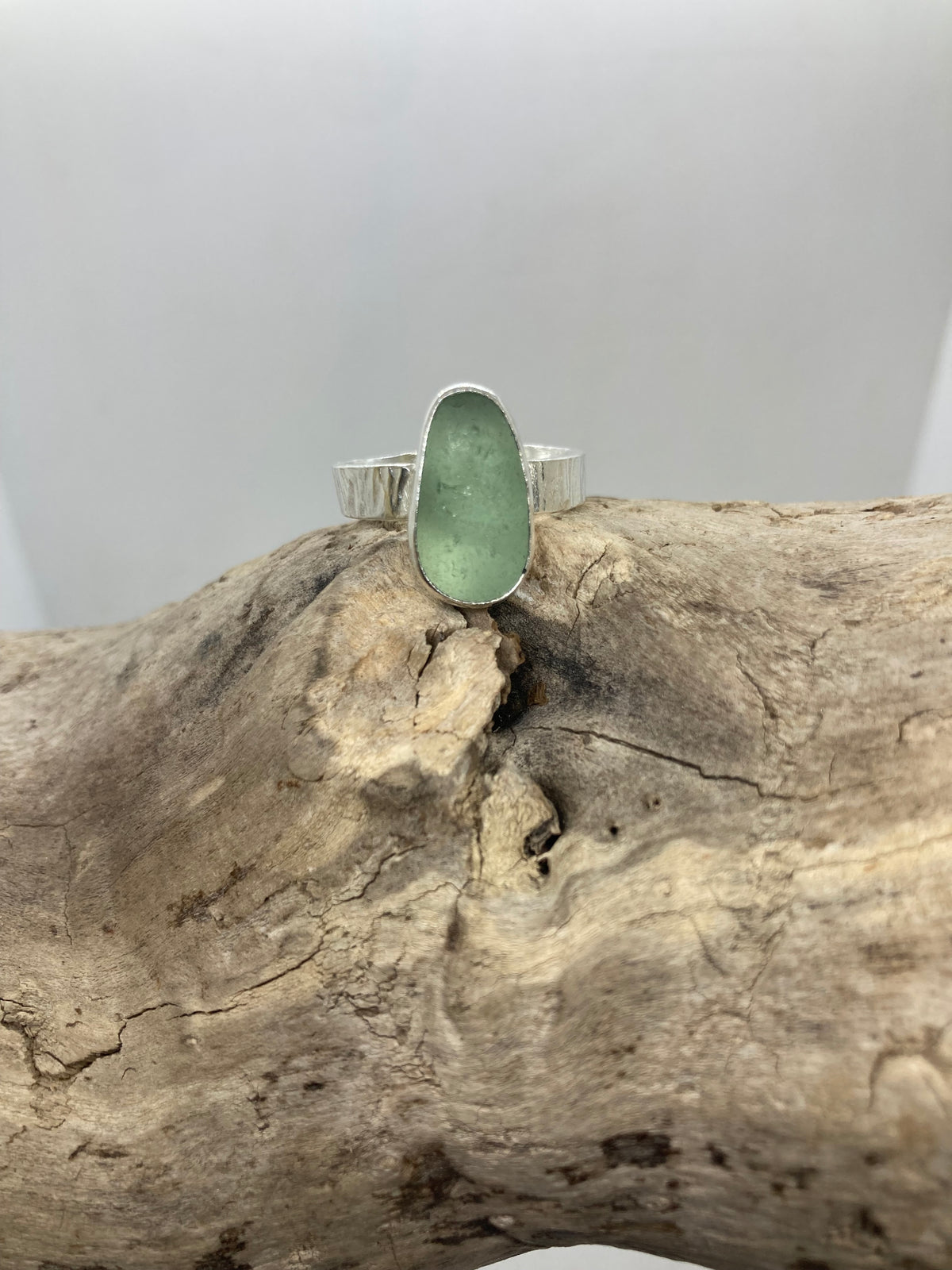 Northumberland Green seafoam Sea Glass Ring UK Size O