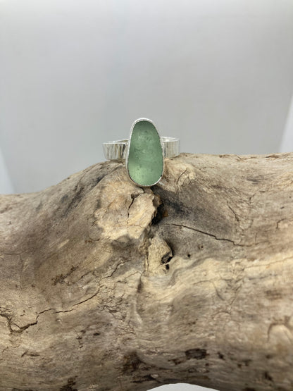 Northumberland Green seafoam Sea Glass Ring UK Size O