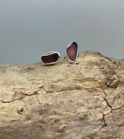 Rare Purple sea glass stud earrings