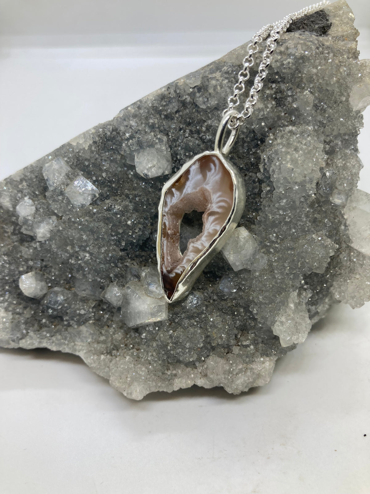 Earthy agate slice Sterling silver pendant