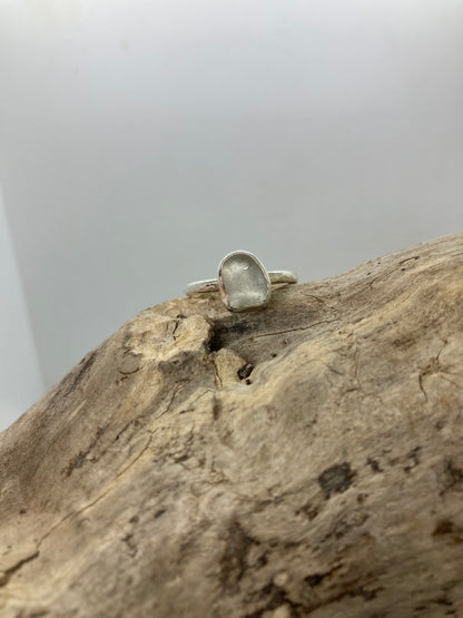 White Sea glass hammered ring UK size Q