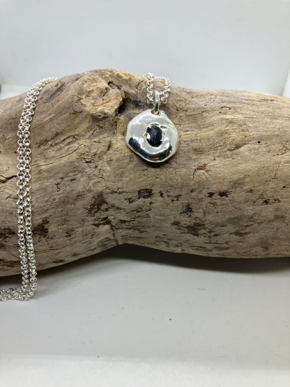 Molten sterling silver sapphire pendant