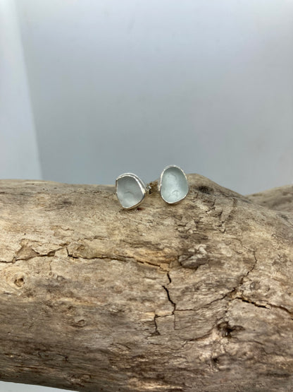 White Sea glass sterling silver studs