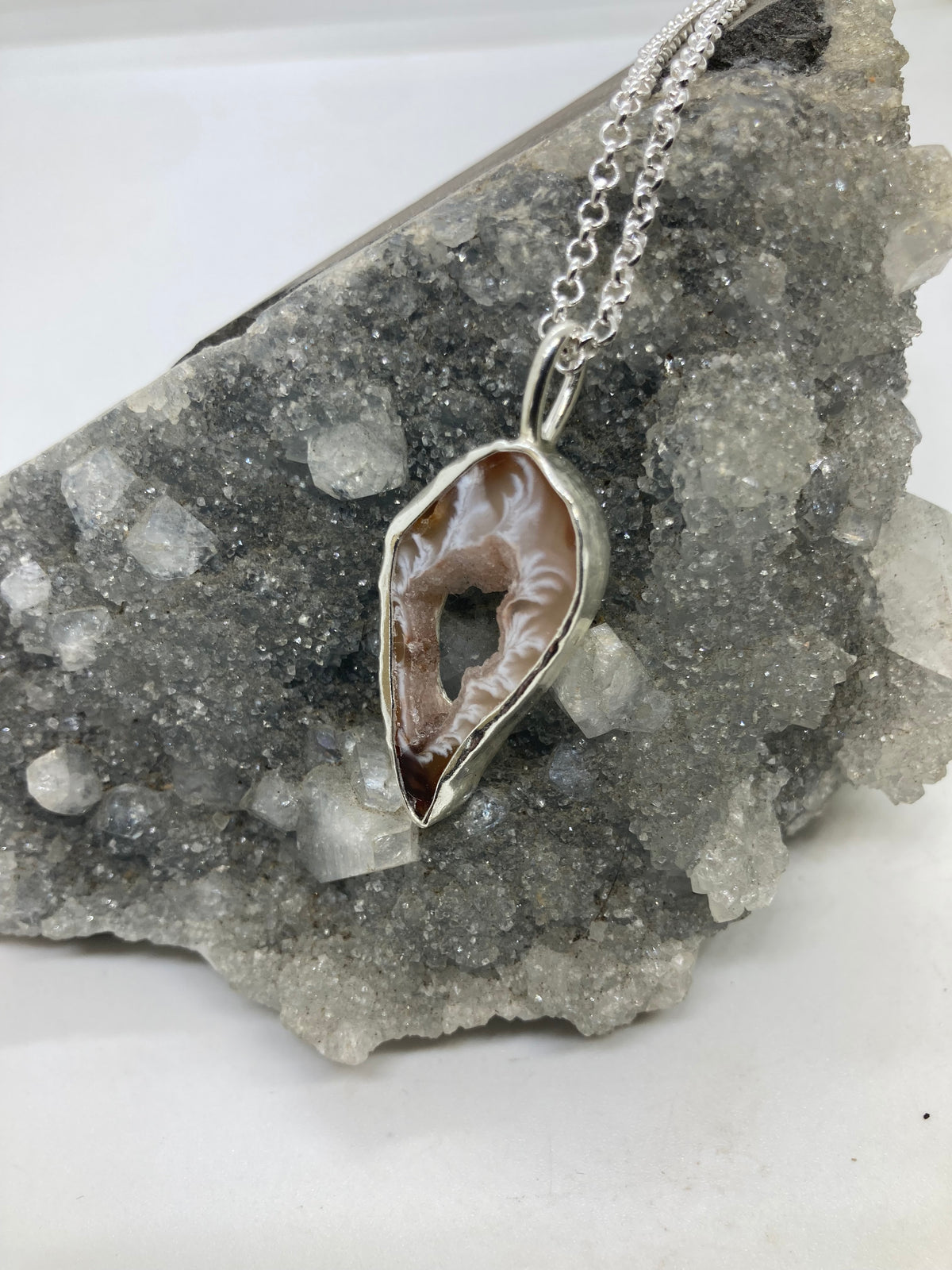 Earthy agate slice Sterling silver pendant