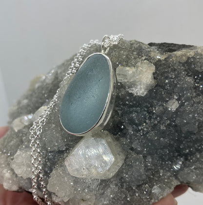 Chunky pale blue Seaham sea glass pendant