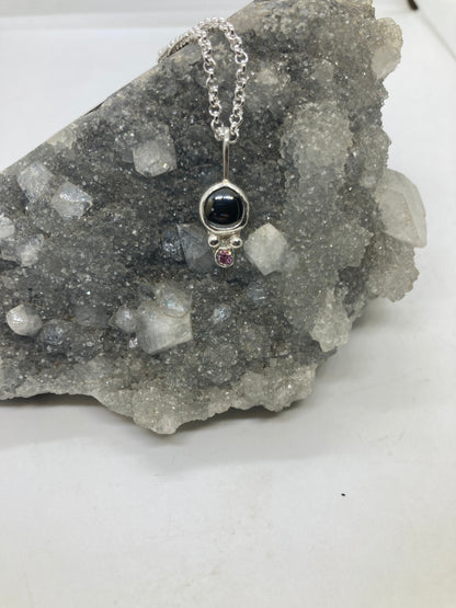 Hematite and pink CZ sterling silver pendant