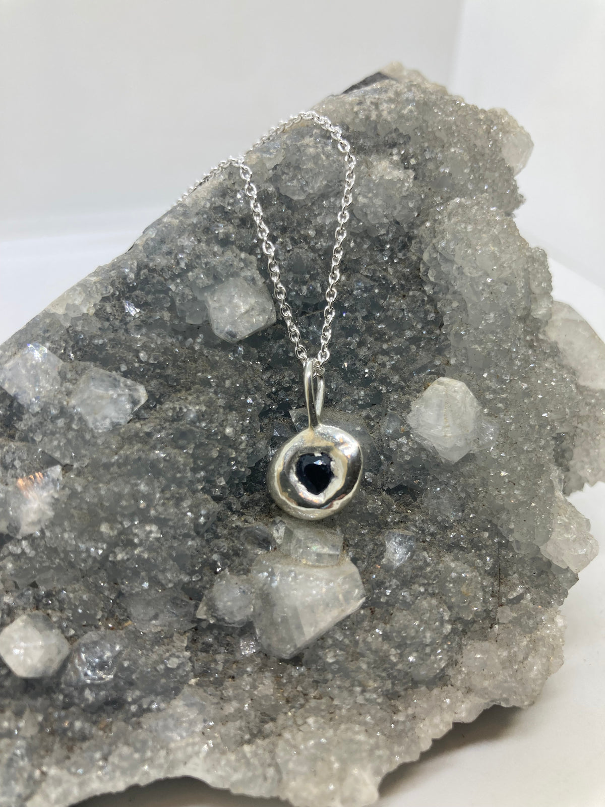 Recycled Sterling Silver Molten Pendant with Heart Sapphire
