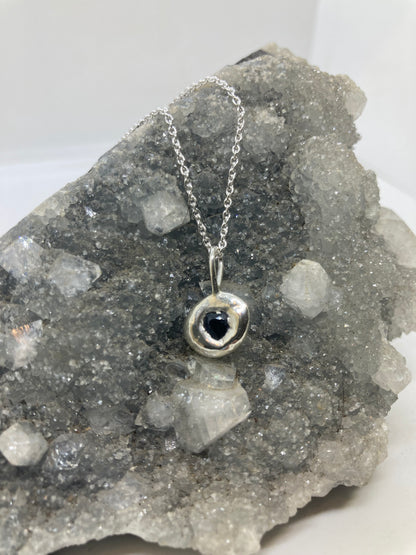 Recycled Sterling Silver Molten Pendant with Heart Sapphire