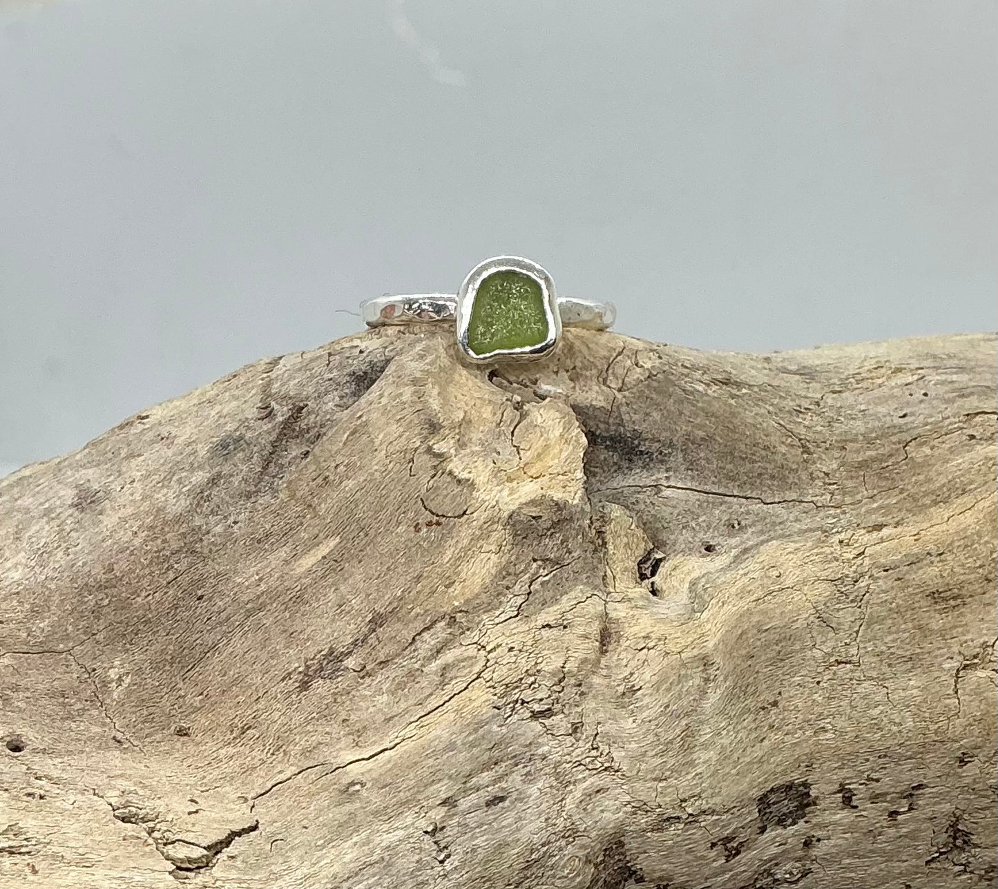 Green Seaham sea glass ring UK size O